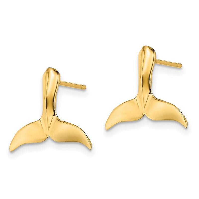 Curata 14k Yellow Gold Whale Tail Post Earrings 2 d - 12.85x15.8mm