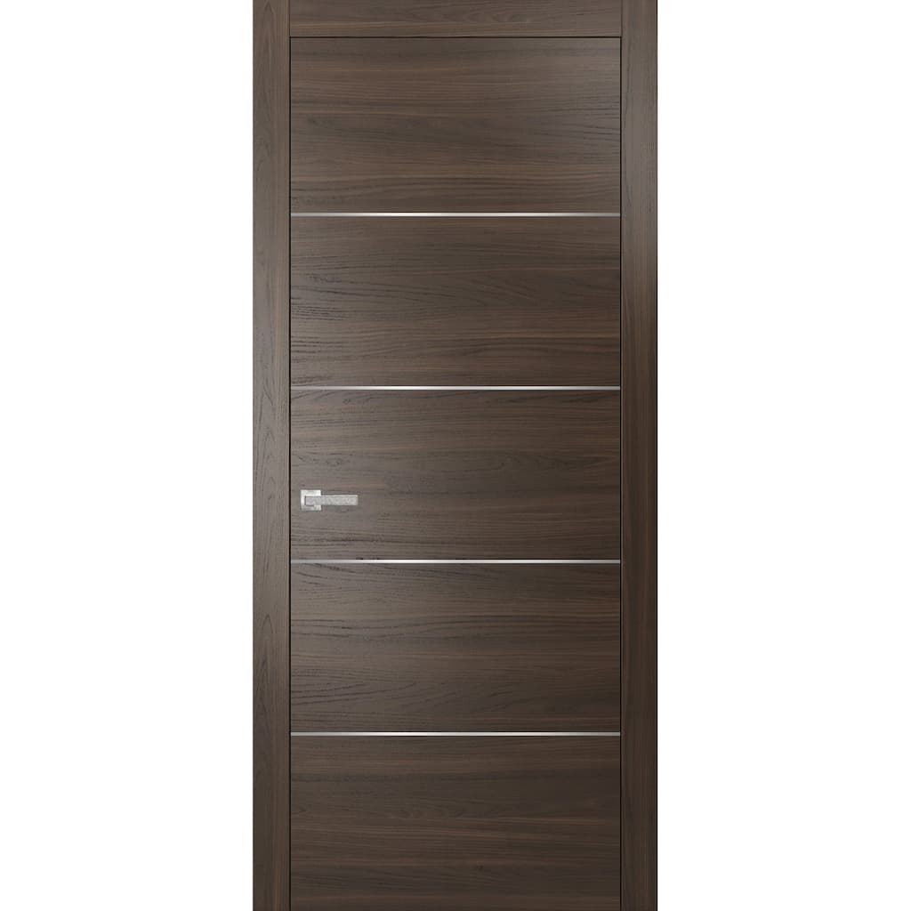 Pre-hung Brown Modern Door Metal Inserts / Planum 0020 Chocolate Ash