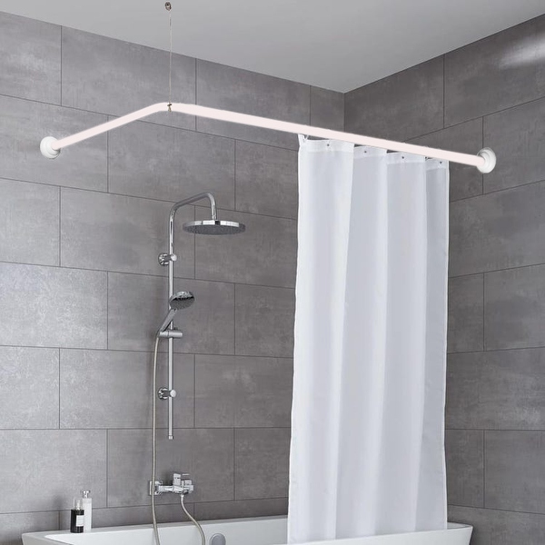 Wall Mounted Adjustable L Shaped Corner Bathtub Curtain Rod 37