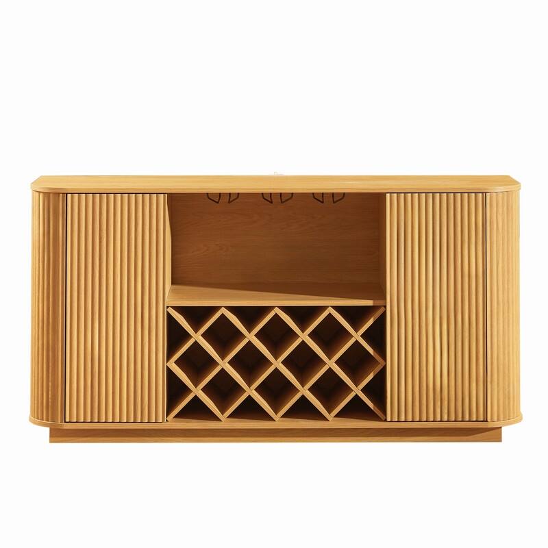 Modern 58" Fluted Curved Sideboard Multifunctional Storage Cabinet with Wine Rack and Adjustable Shelves