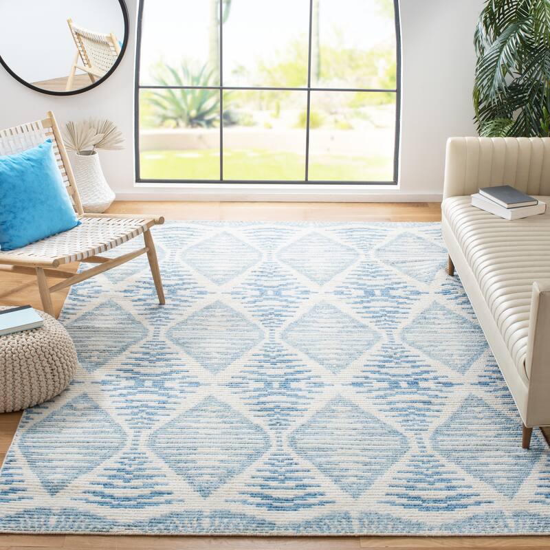 SAFAVIEH Hand-Knotted Kenya Ingalill Tribal Wool Rug - 8' x 10' - Light Blue/Ivory