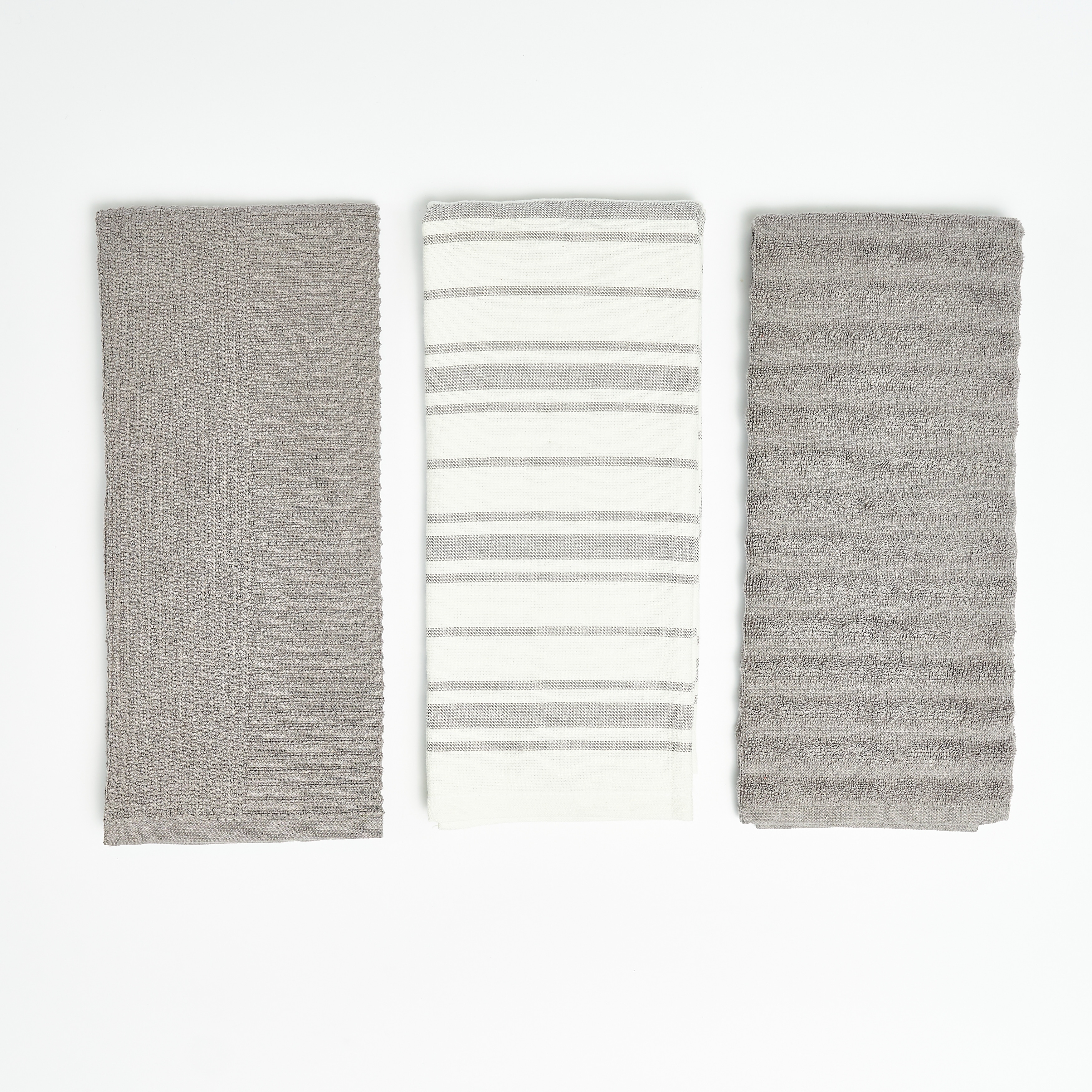NAUTICA KITCHEN TOWELS (3) WHITE GRAY STRIPES 100% COTTON 16 X 26 NWT