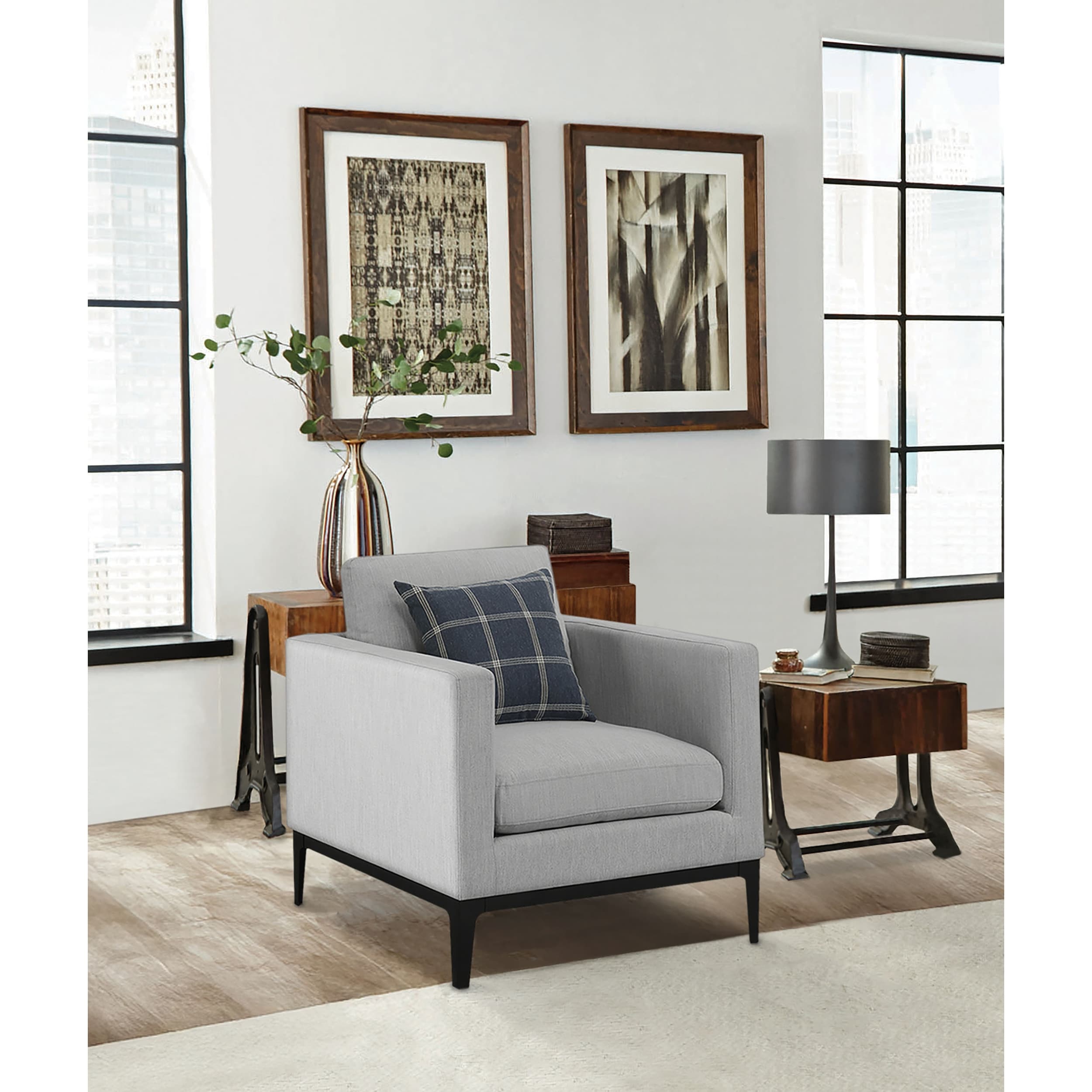 Apperson Upholstered Track Arm Accent Chair Light Grey