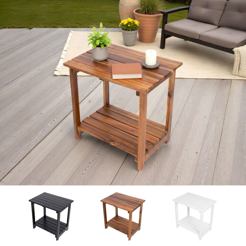 Hampshire 2-Tier Solid Acacia Wood Rectangular Outdoor Side Table
