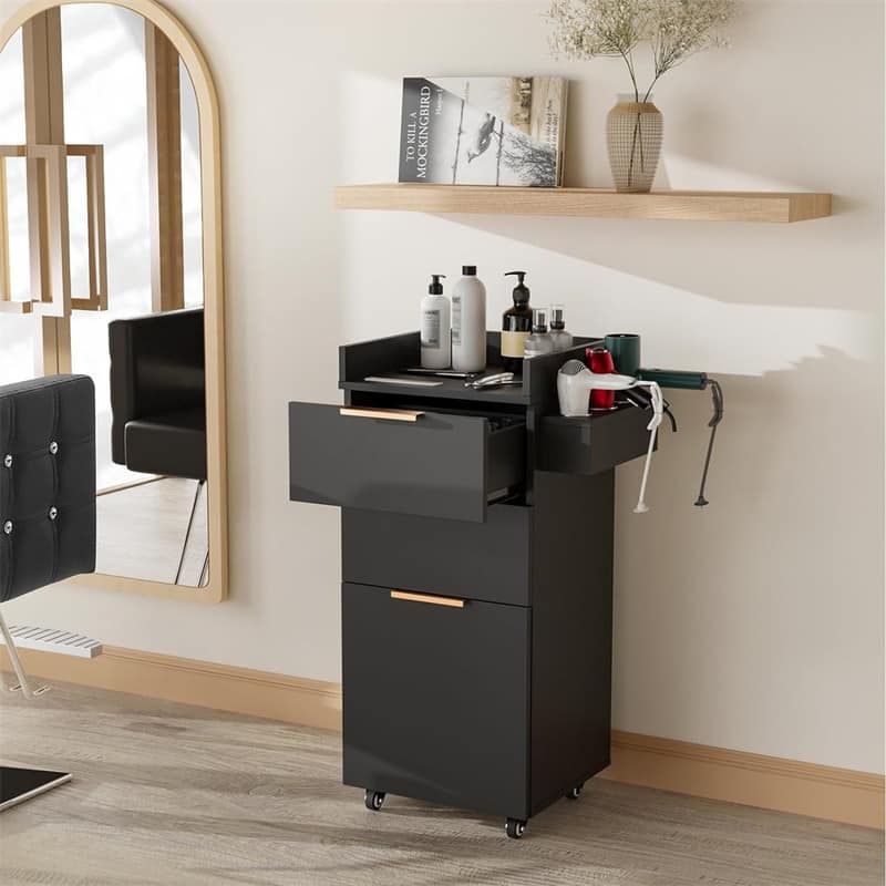 OmySalon Salon Trolley with Wheels, 2 Drawers & 1 Storage Cabinet