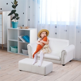 Two-seater Kids Sofa Set with Footstool - 32.75" L x 16.5" W x 16.25" H