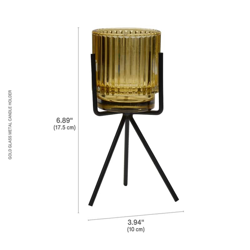 Elements Gold Glass and Metal Candle Holder, 4X7 Inch