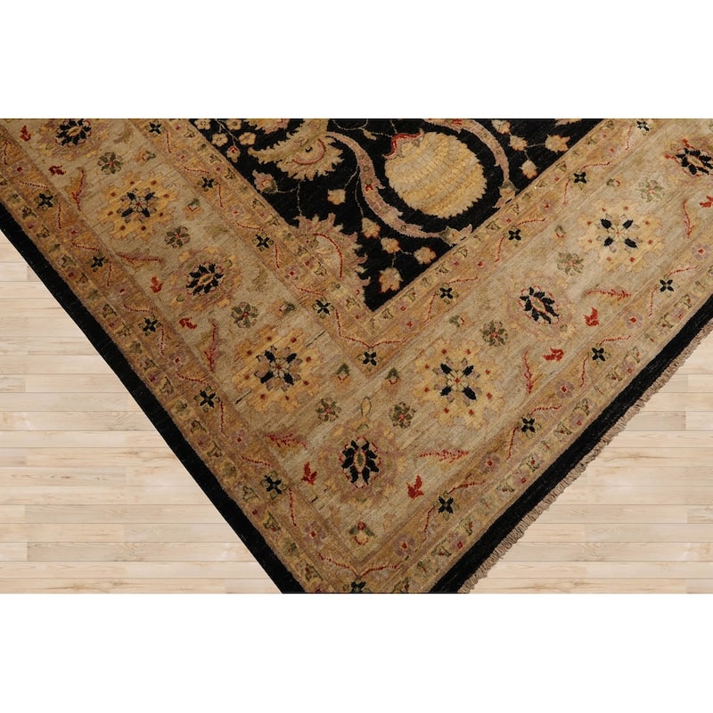 10x14 Exquisite Black & Beige 100% Wool Chobi Peshawarr Area Rug - 9' 3'' x 13' 4''