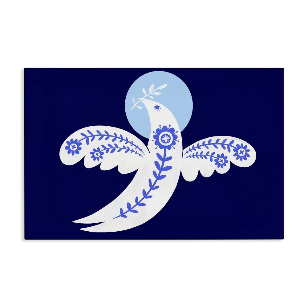 Stupell Peace Dove with Folk Florals Canvas Wall Art Design By Hannah Moren