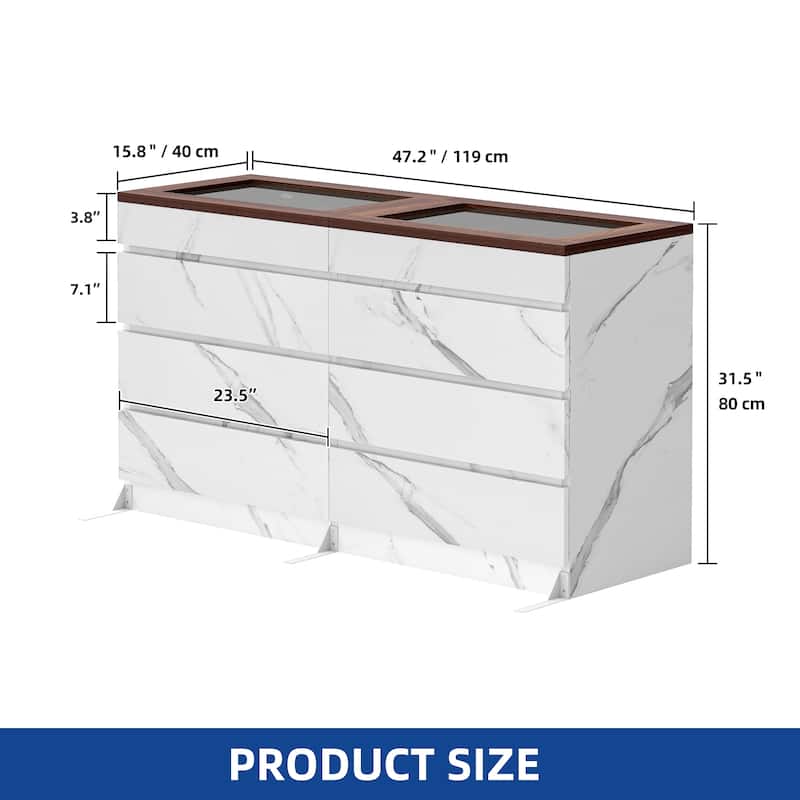 Moasis 8 Drawer High Gloss Dresser with RGB LED Light for Modern Bedroom Storage