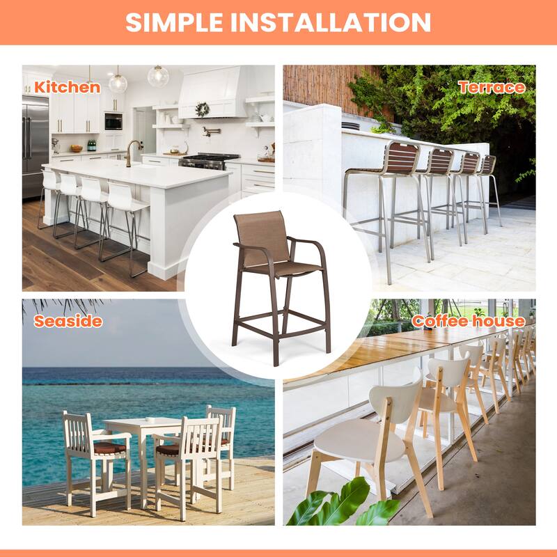 Pellebant Outdoor Patio Aluminum Counter Height Bar Stools - 21.7"widex25.6"deepx43.7"high