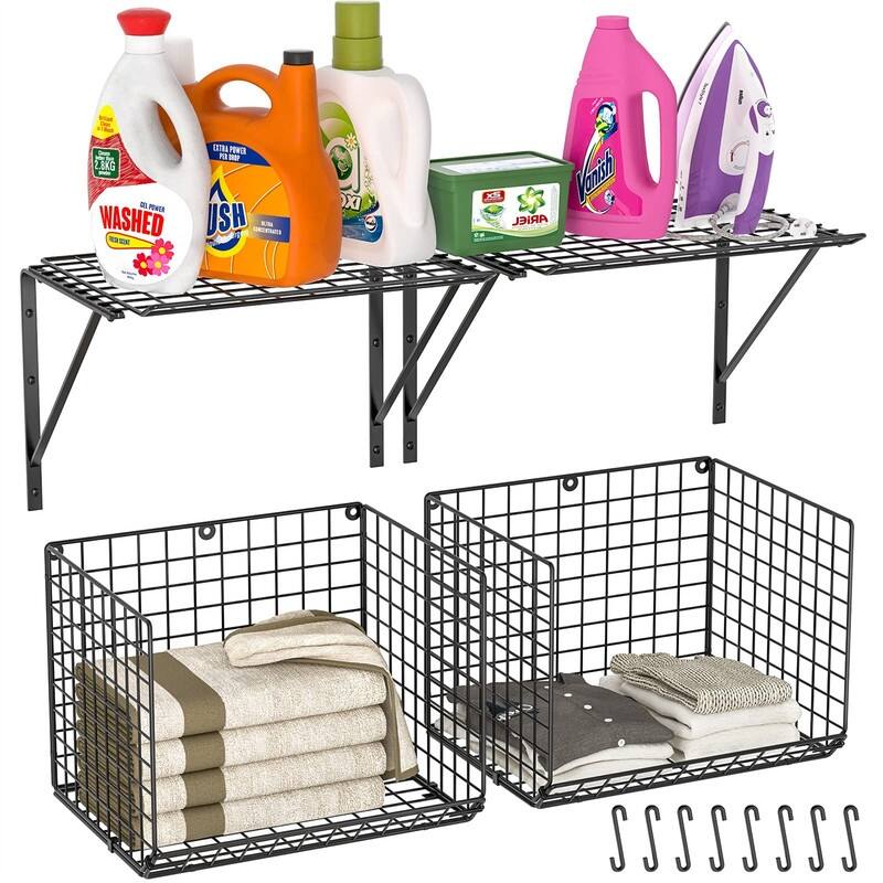 2 Pack Laundry Room Shelves - 10.4"D x 14.6"W x 13"H - Black - 10.4"D x 14.6"W x 13"H