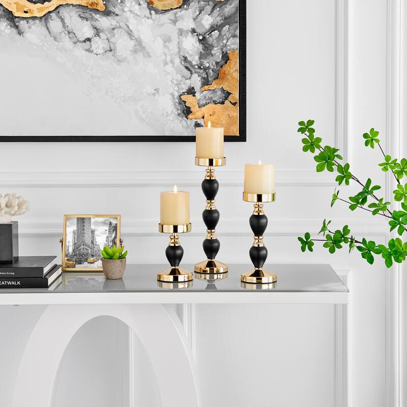 Sculpted Candlestick Taper Candle Holders - 11.75" - Black and Gold - Set of 3