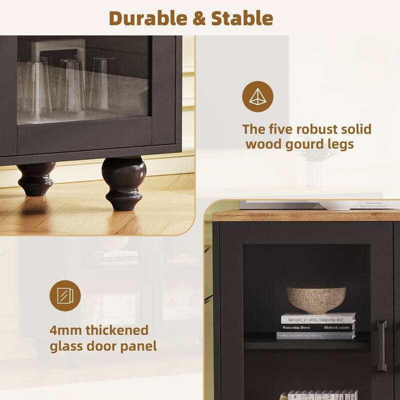 Entertainment Center for TVs Up to 70" with Adjustable Shelves, Tempered Glass Doors, Bookshelves & Storage Cabinets