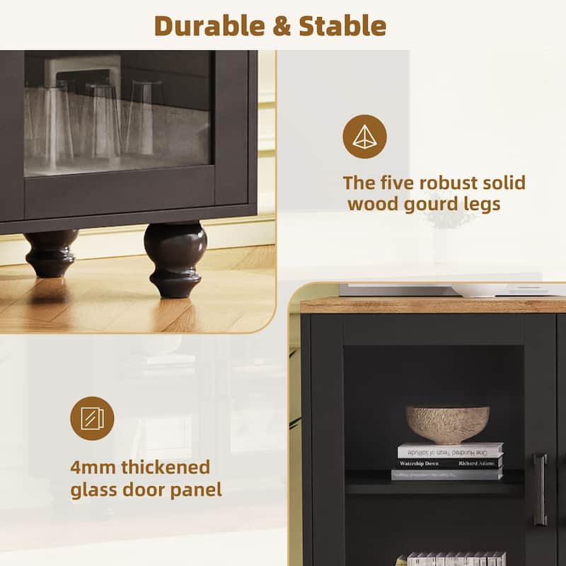 TV Stand with Glass Doors for TVs Up to 70",Versatile Sideboard with Adjustable Shelves,Buffet Cabinet with 5 Gourd-Shaped Legs