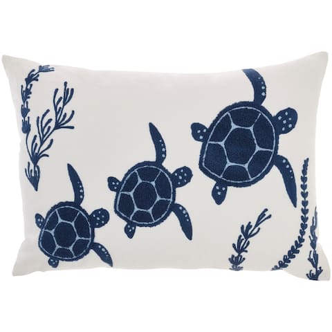 Mina Victory Life Styles Navy Nautical Embroidered Turtles Throw Pillow , ( 14"X20" )