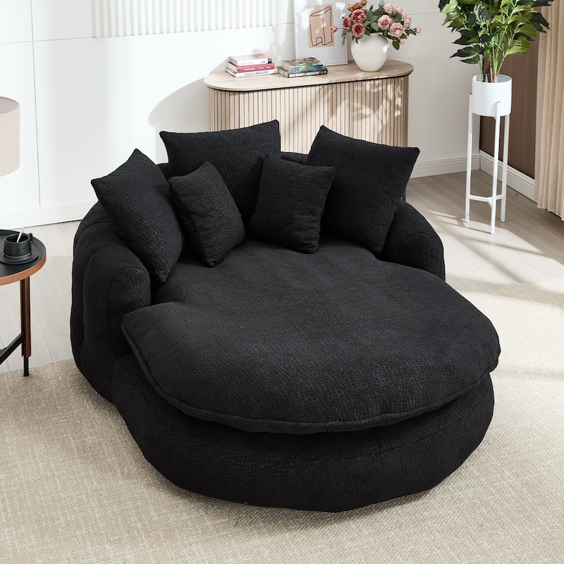 HOMEFUN Chenille Upholstered Oversized Wrap Around Deep Seat Bean Bag Lazy Sofa with 5 Pillows - Black