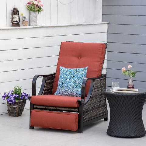 Outsunny Adjustable Patio Rattan Leisure Chair, Outdoor Relax PE Rattan Recline Lounge Furniture, w/ Cushion & Armrest