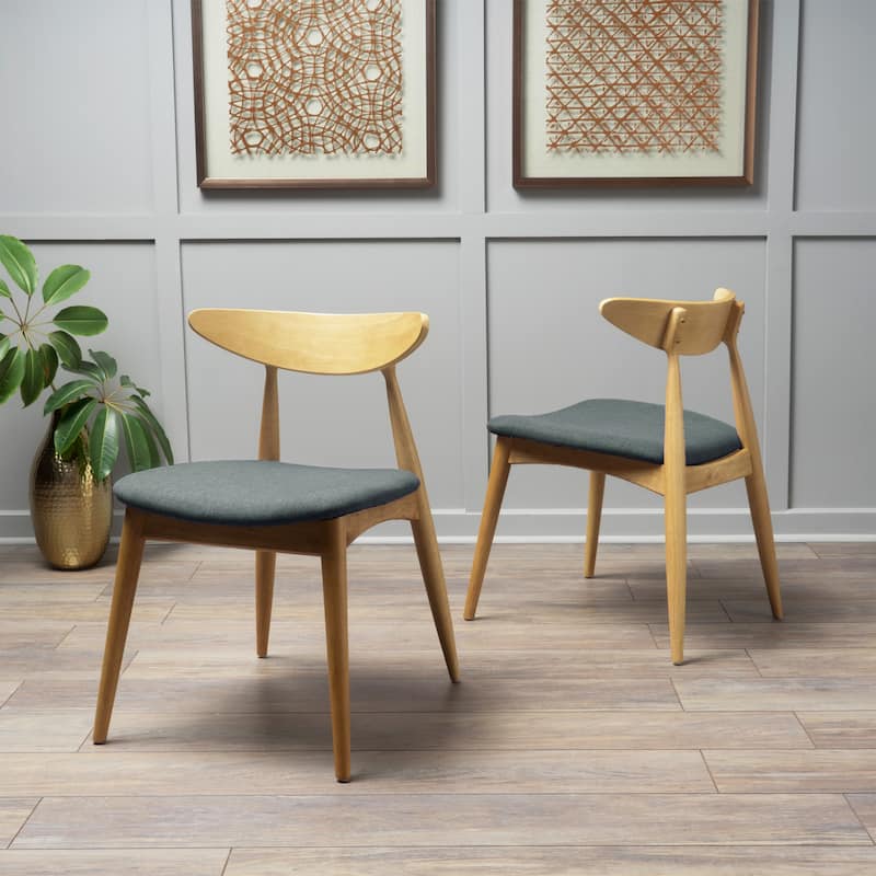 Set of 2 Retro Rubberwood Chairs with Ergonomic Back & Plush Cushions