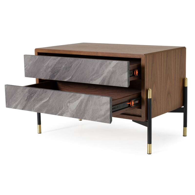 Nova Domus Metcalf Mid-Century Walnut & Grey Nightstand