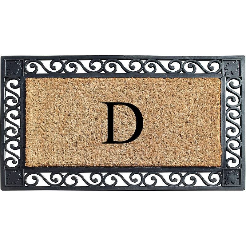 A1HC Rubber and Coir Maple Leaf, Heavy Weight Durable Monogrammed Doormat, 23"X38" Black - D