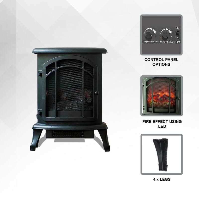 XBrand 24" H Black Free Standing Portable High/Low Heat Wired Fire Stove w/ Manual Control, LED Flame & Temperature Limiting