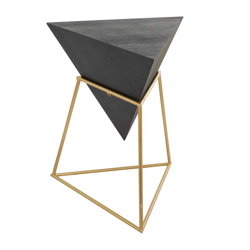 Wood Geometric Inverted Pyramid Accent Table with Metal Stand - Black or White - Roche River Decor