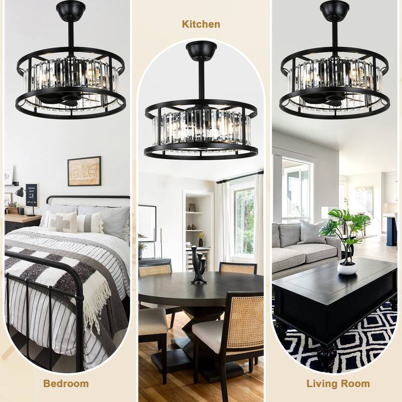 Bella Depot 20" Modern Glass Caged Ceiling Fan with Light and Remote 6-Speed Reversible DC Motor