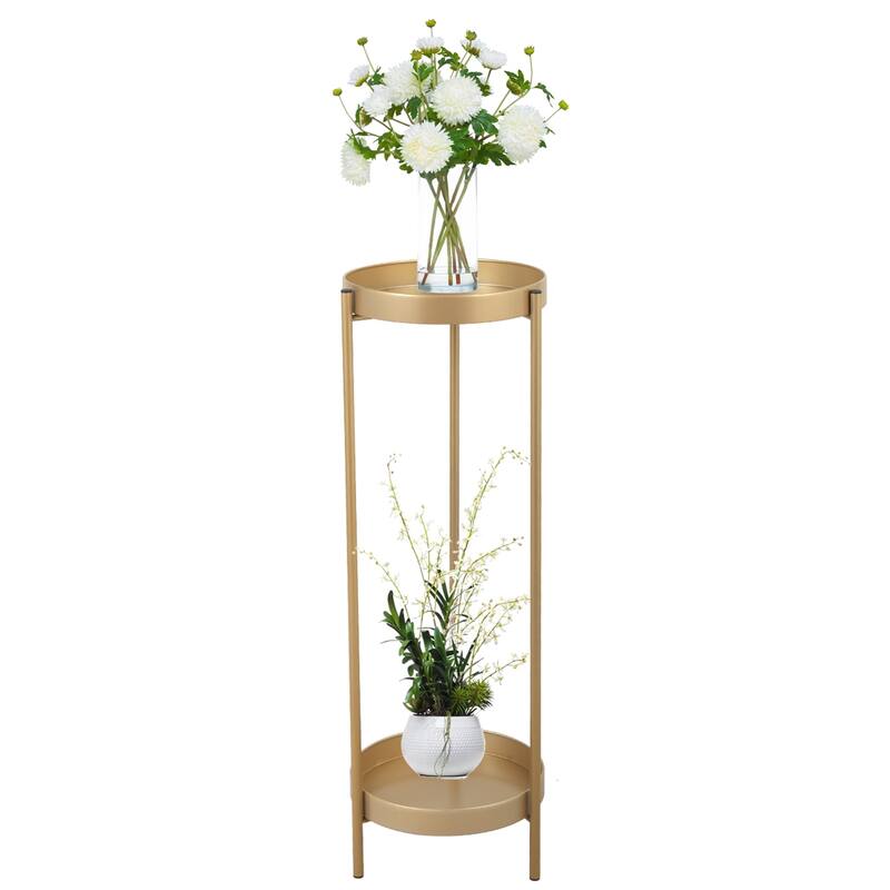 2-Tier Metal Plant Stand with 2 Round Trays