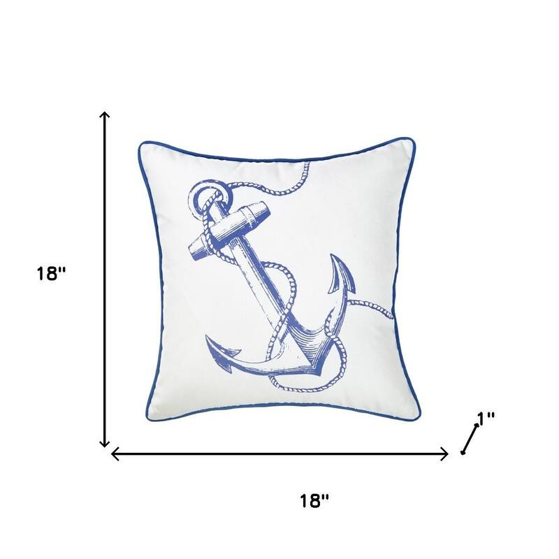 HomeRoots 18" Blue And White Nautical Anchor Decorative Throw Pillow Cover