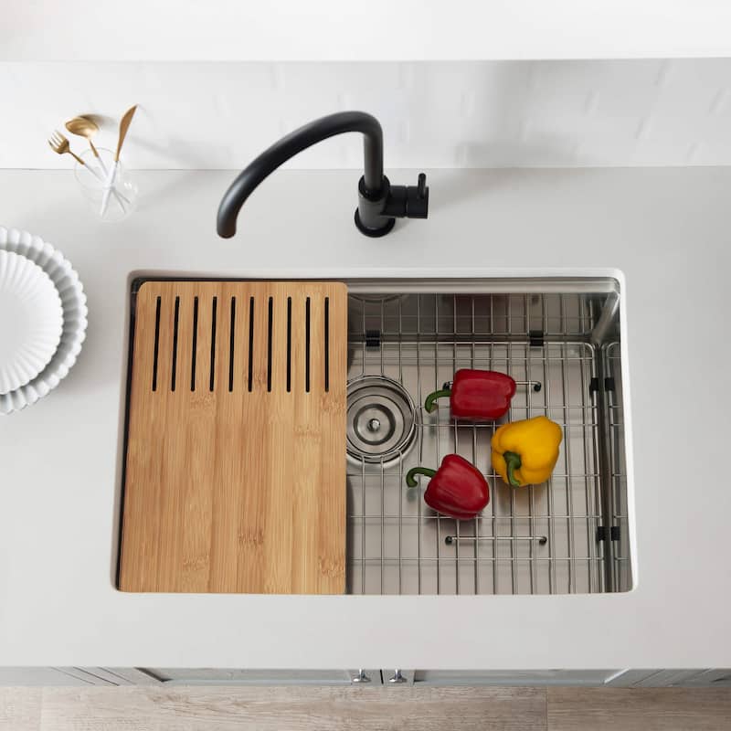 27" Handcrafted 316 Stainless Steel Single Bowl Workstation Undermount Kitchen Sink