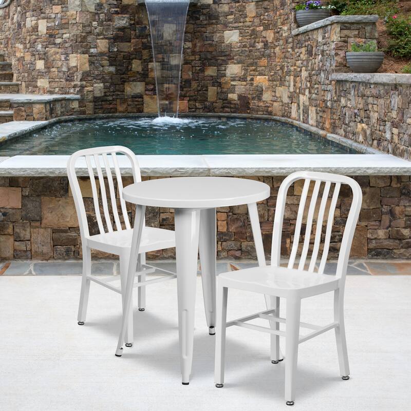 24-inch Round Indoor/ Outdoor 3-piece Metal Table and Chairs Set - White