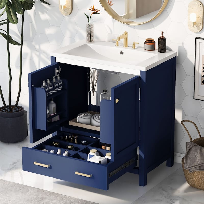 Bathroom Vanity with Single Sink, 2 Soft Closing Doors and a Drawer - Blue