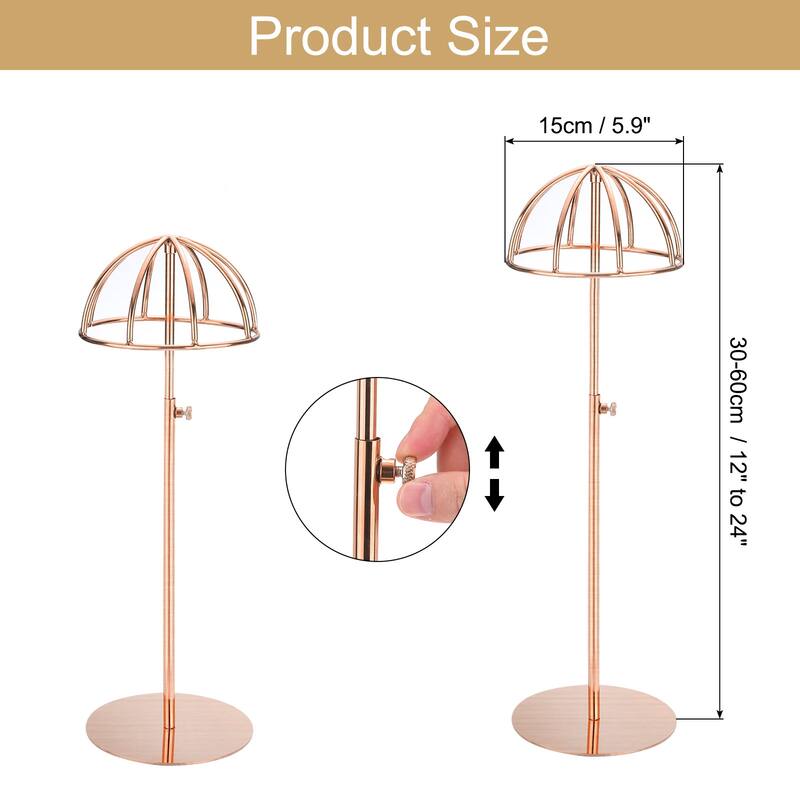 4x Hat Display Stand, Adjustable Height Hat Wigs Head for Display Hats - Rose Gold
