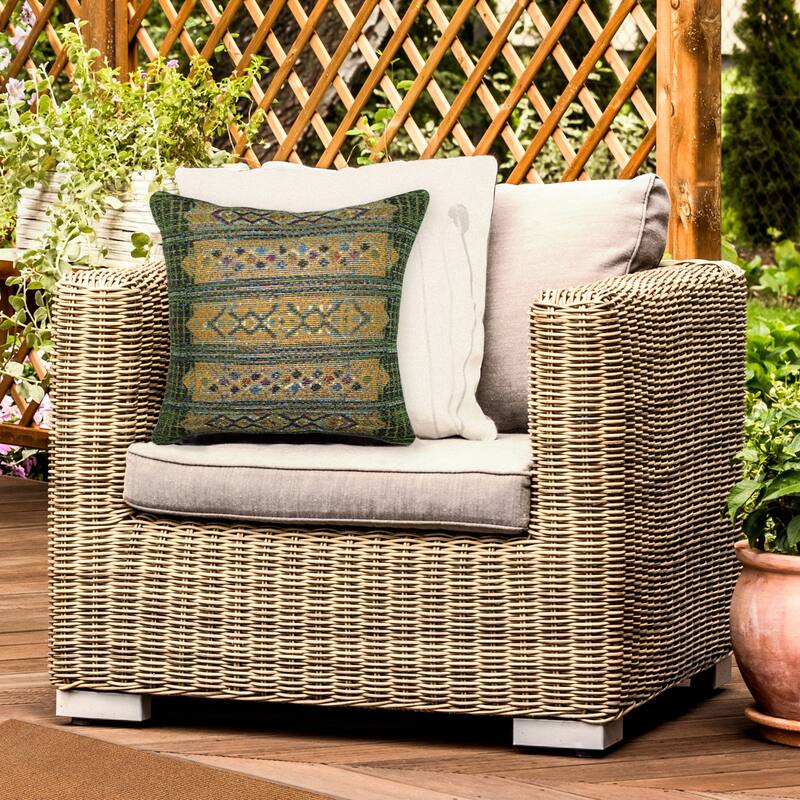 Liora Manne Marina Tribal Stripe Indoor/Outdoor Pillow Green - 18" x 18" - Polyester - Green