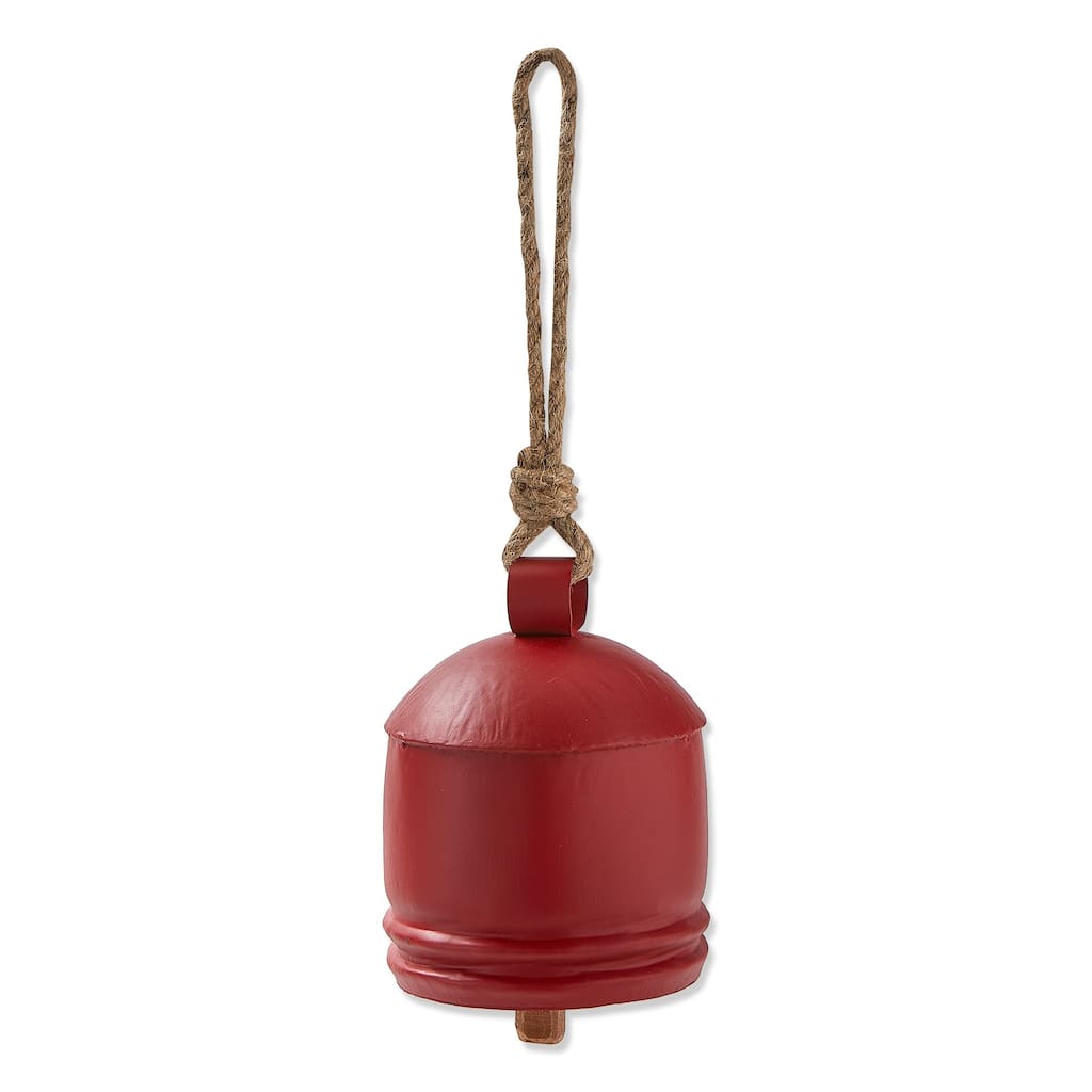 Classic Artisan Made Large Red Iron Bell - Decorative Holiday Christmas Decor, 8.5" H x 5.75" L x 5.75" W