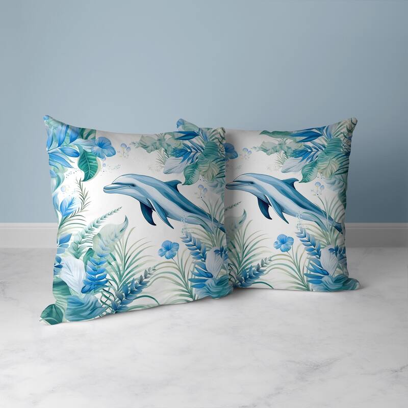 Dolphin Haven Faux Suede Reversible Throw Pillow Blue and Turquoise