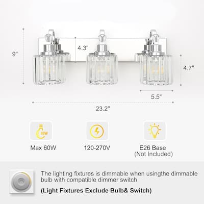 Modern Chrome Led Crystal Vanity Lights Over Mirror 4 Lights