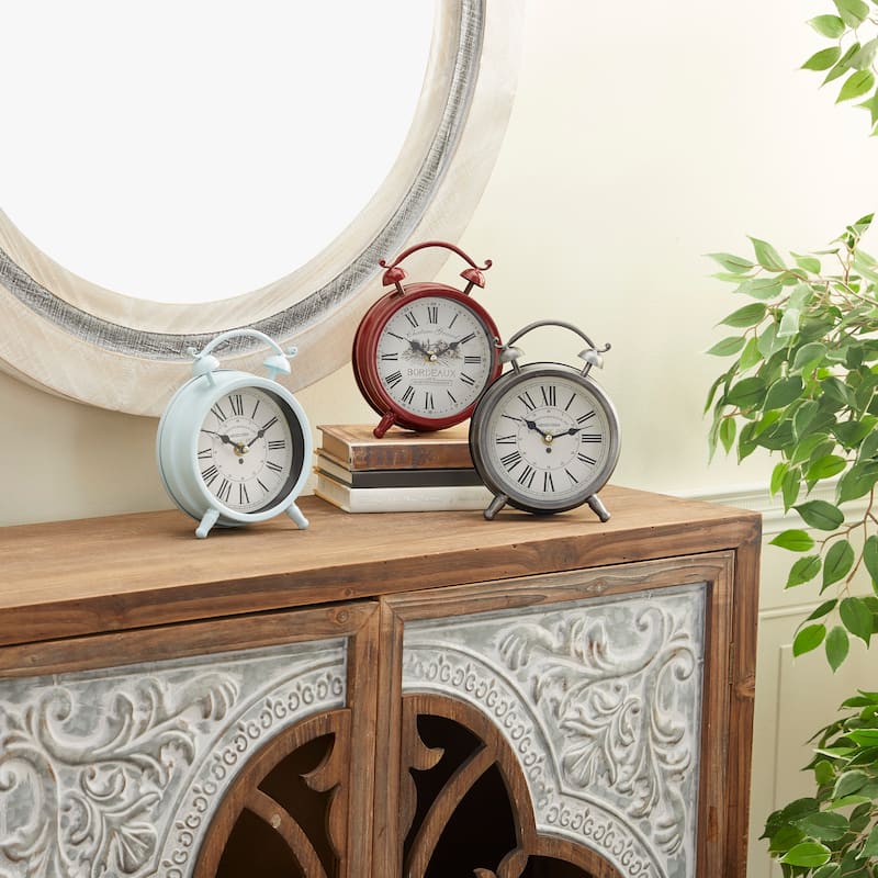 Benzara White/Red/Grey Iron Metal Striking Table Clock (Pack of 3) - Multi-Color