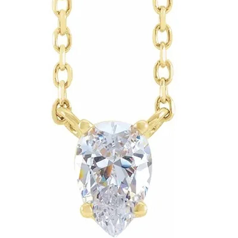 Bliss Diamond 1Ct Pear Shape Diamond Solitaire Floating Pendant Yellow Gold Necklace Lab Grown - Yellow - 18 Inch