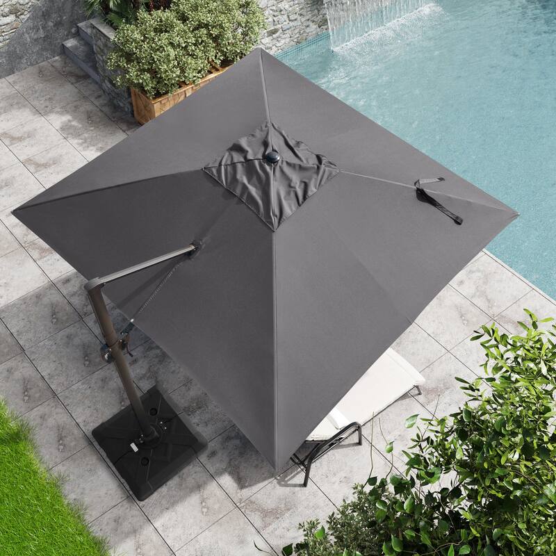 9 x11 FT LED Lighted Patio Cantilever Umbrella Double Top with Weighted Base