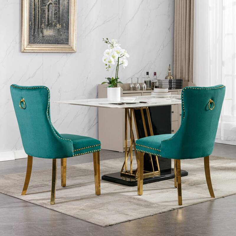 Contemporary Velvet Upholstered Dining Chair with Stainless Steel Plating Legs and Nailhead Trim