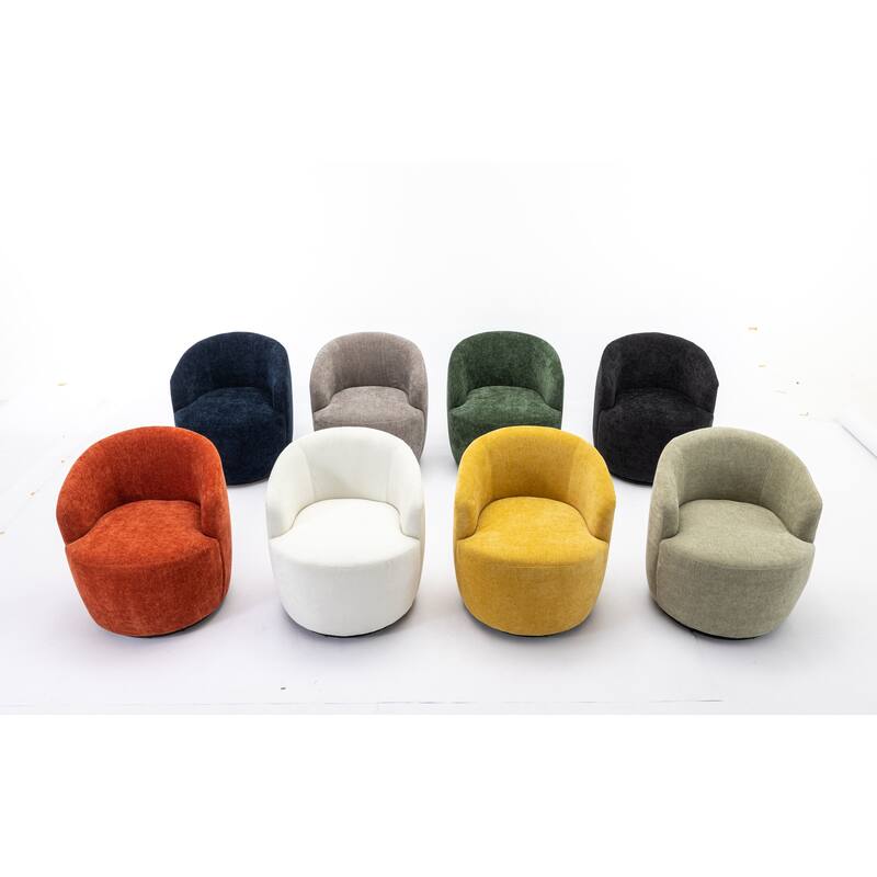 Yellow Chenille 25.6" Swivel Barrel Chair with Black Coating