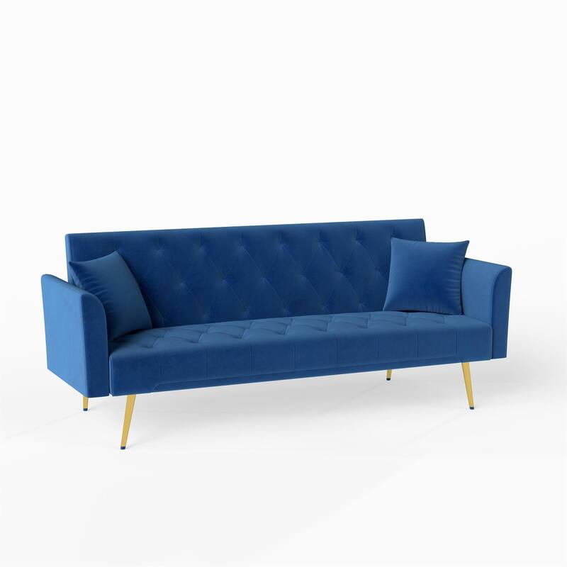 Convertible Sleeper Sofa Bed, Foldable Velvet Loveseat with Adjustable Backrest and Metal Legs, Cloud Chaise Lounge Couch