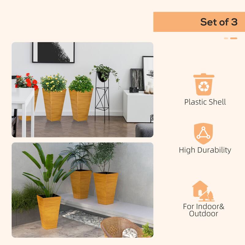 Indoor-Outdoor Planter Set Self-Draining Wood Look for Large Plants