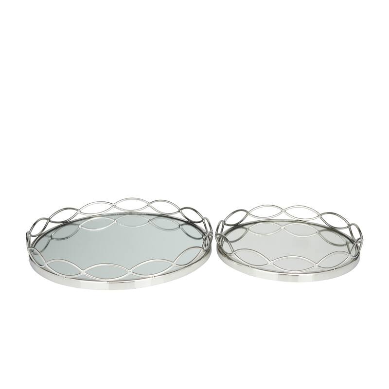 Contemporary Stainless Steel Metal Mirrored Tray (Set of 2) - Silver or Gold