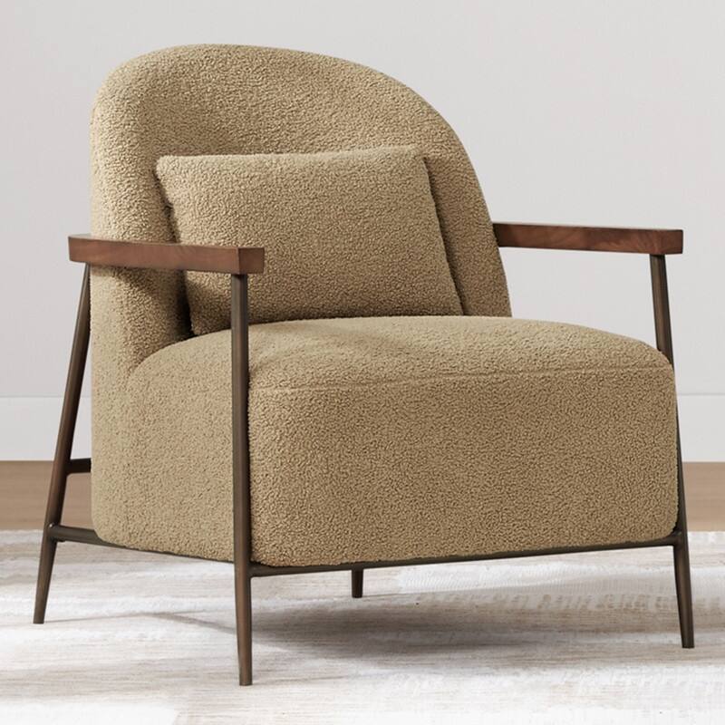 Spruce & Spring Anthony Modern Upholstered Faux Sherpa Chair with Wood Arms&Metal Legs