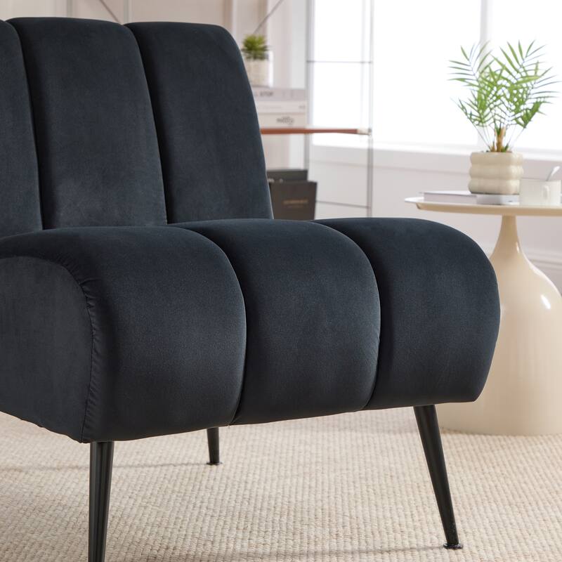 24.4" Wide Modern Upholstered Armless Chair with Black Metal Legs, Chenille Accent Chair for Living Room,Bedroom,Office