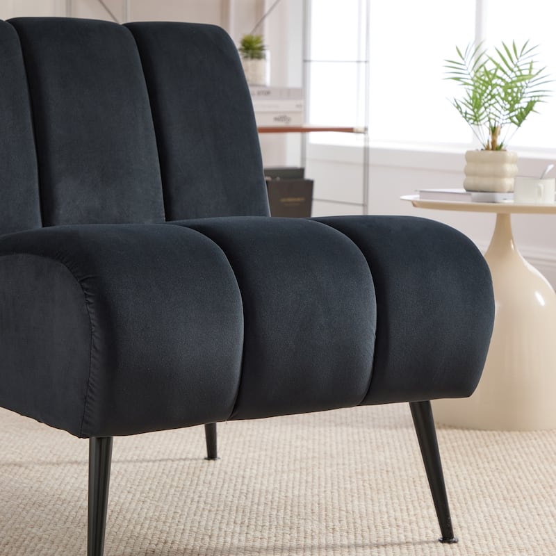 Velvet Upholstered Accent Chair, Ergonomic Lounge Reading Chair, Armless Chair with Metal Legs for Living Room, Bedroom