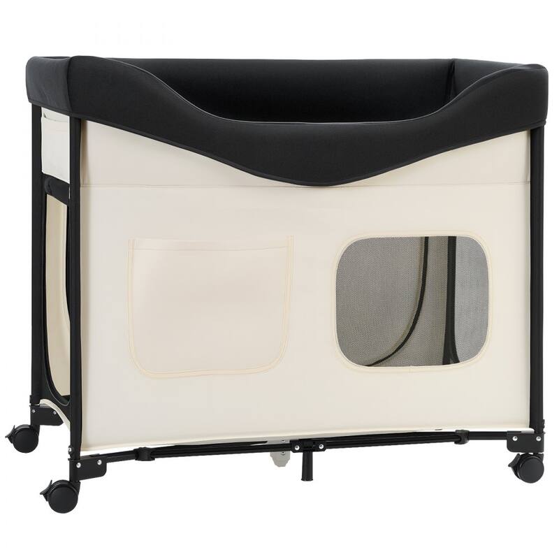 Beige Carbon Steel Dual-Level Pet Bed with Wheels and Foldable Design